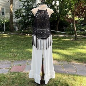 Trendy tiered wide leg white pants